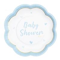 Feest/babyshower bordjes - geboorte - 8x - blauw - bloem vorm - papier/karton - 20 cm Feest/babyshower bordjes - geboorte - 8x - blauw - bloem vorm - papier/karton - 20 cm