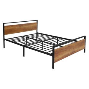 Metalen bed Bedframe met lattenbodem 140x200 cm zwart met houten hoofdbord & voeteneind ML design