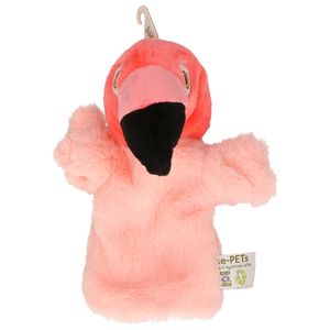 Pluche poppenkast handpop flamingo knuffel van 24 cm   -