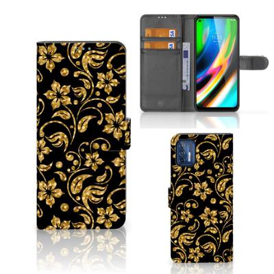 Motorola Moto G9 Plus Hoesje Gouden Bloemen Motorola Moto G9 Plus Hoesje Gouden Bloemen