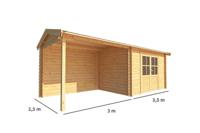 Blokhut met overkapping Fenna 650 cm bij 250 cm diep Zadeldak - Warentuin collection