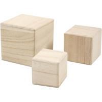 Hobby knutsel kubussen - 15x - hout - decoratie blokken - 5 - 6 - 8 cm