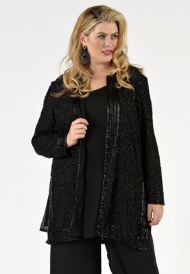Yoek Jacket all over beaded silk | Zwart | Maat 56
