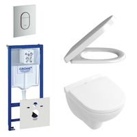 Villeroy & Boch O.Novo toiletset - compact - met inbouwreservoir - softclose en quickrelease zitting - bedieningsplaat verticaal chroom mat 0729205/0729241/0124162/0124182/