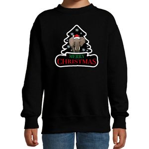 Dieren kersttrui olifant zwart kinderen - Foute olifanten kerstsweater 14-15 jaar (170/176)  -