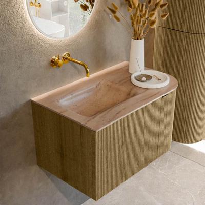 Badmeubel Mondiaz Kurve-Dlux | 75 cm | Meubelkleur Dusk | Wastafelkleur Saba | Solid surface | Wasbak linker zijde spoelbak | Zonder kraangat(en)