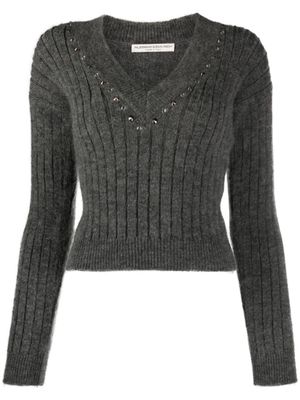 Alessandra Rich pull en laine à ornements en cristal - Gris