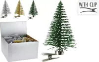 Element Kerstboom op knijper 7cm 3 assorti - Groen, Goud, Zilver - thumbnail