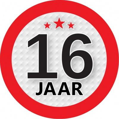 16 jaar leeftijd sticker - rond - Dia 9 cm - 16 jaar verjaardag - jubileum - leeftijd versiering