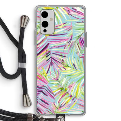 Tropical Palms Blue: OnePlus 9 Transparant Hoesje met koord