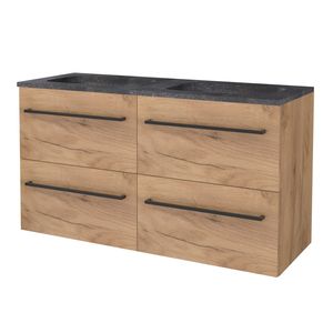 Badmeubelset BWS Salt 120x46cm Met Grepen 4 Lades Met Wastafel Hardsteen 2 Kraangaten Whisky Oak