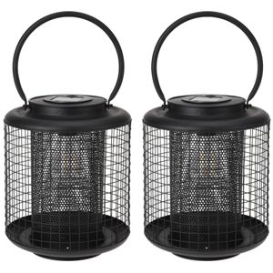 Set van 2x stuks zwarte solar LED lantaarns 22 cm