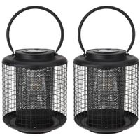 Set van 2x stuks zwarte solar LED lantaarns 22 cm - thumbnail