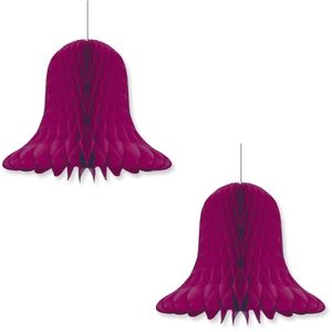 2x Kerstversiering aubergine kerstklokken lampionnen 30 cm