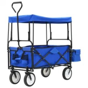 VidaXL Handkar inklapbaar met luifel staal blauw