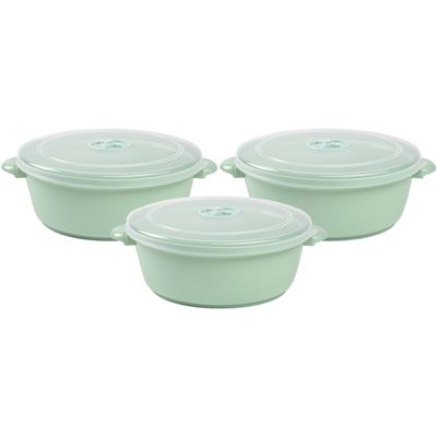 Magnetronschaal met deksel/ventiel - 3x - 2 liter - licht groen - kunststof - BPA vrij