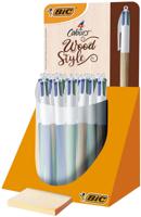 Bic Colours Wood 4-kleurenbalpen, medium, klassieke inktkleuren, display van 30 stuks