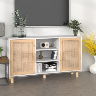 Dressoir 105x30x60 cm massief grenenhout en rattan wit