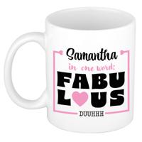 Naam mok Samantha - wit - Fabulous - keramiek - 300 ml - cadeau collega beker