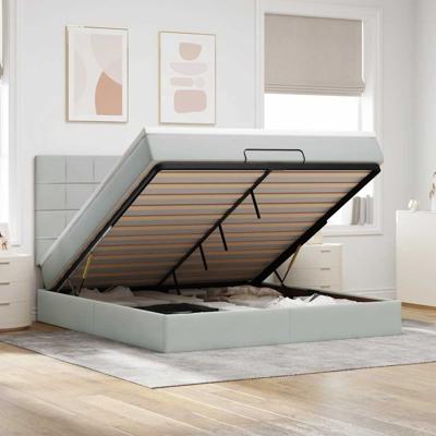 Ottoman bed met matrassen 180x200cm fluweel lichtgrijs