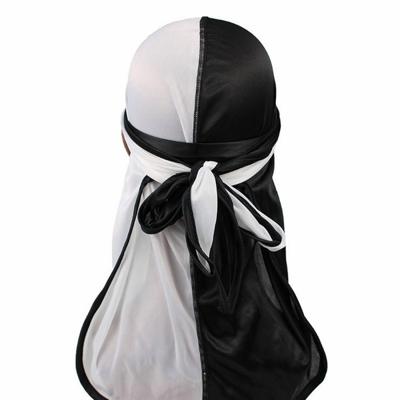 Dubbel kleurige zijde satijn lange staart Pirate Hat tulband GLB chemotherapie GLB (wit + zwart)