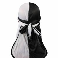 Dubbel kleurige zijde satijn lange staart Pirate Hat tulband GLB chemotherapie GLB (wit + zwart)