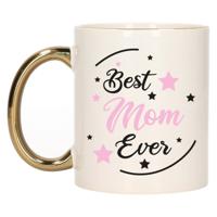 Cadeau koffie/thee mok voor mama - roze met gouden oor - de beste - keramiek - Moederdag