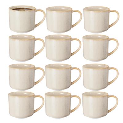 Excellent Houseware Koffiemok/theemok Rustic - set van 12x - beige - 330 ml - mokken - keramiek