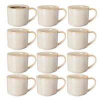 Excellent Houseware Koffiemok/theemok Rustic - set van 12x - beige - 330 ml - mokken - keramiek