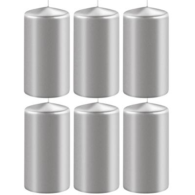 Enlightening Candles Cilinder stompkaars - 6x - zilver - D6 x H15 cm - 58 branduur
