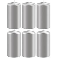Enlightening Candles Cilinder stompkaars - 6x - zilver - D6 x H15 cm - 58 branduur
