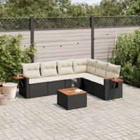 7-delige Loungeset met kussens poly rattan zwart