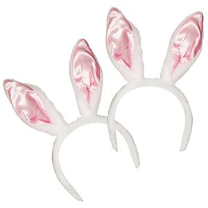 4x stuks verkleed Diadeem wit met roze konijnen/hazen oren - Verkleedhoofddeksels