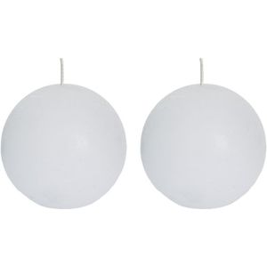 2x Witte rustieke bolkaarsen 8 cm 24 branduren