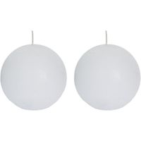 2x Witte rustieke bolkaarsen 8 cm 24 branduren