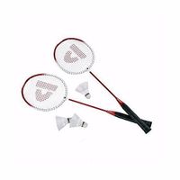 Set van 2x rode badminton rackets met shuttels   -