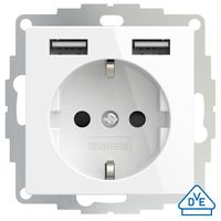 Stopcontact met USB poorten 2400mA glanzend wit voor een 40mm diepe doos