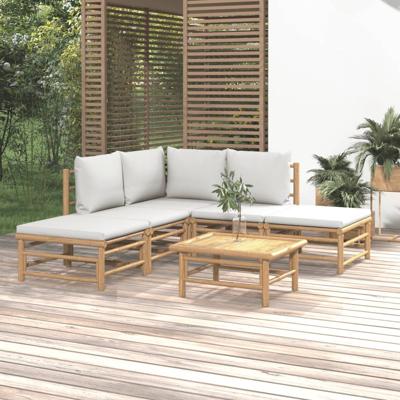 6-delige Loungeset met kussens bamboe lichtgrijs