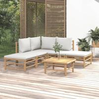 6-delige Loungeset met kussens bamboe lichtgrijs
