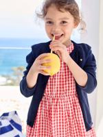 Meisjesvest Basics van fijn breisel marineblauw