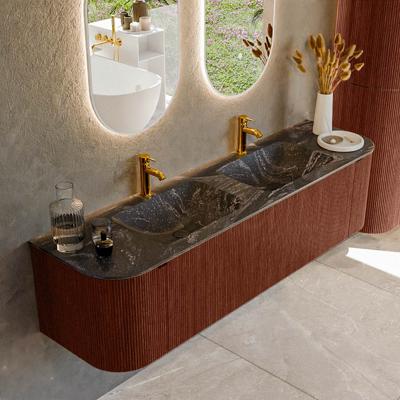Badmeubel Mondiaz Kurve-Dlux | 170 cm cm | Meubelkleur Ruby | Wastafelkleur Lava | Solid surface | Wasbak beiden zijden spoelbak | 2 kraangaten