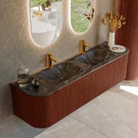 Badmeubel Mondiaz Kurve-Dlux | 170 cm cm | Meubelkleur Ruby | Wastafelkleur Lava | Solid surface | Wasbak beiden zijden spoelbak | 2 kraangaten