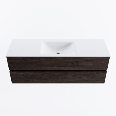 MONDIAZ VICA 140cm badmeubel onderkast Dark Brown 2 lades. Wastafel CLOUD midden 1 kraangat, kleur Talc.