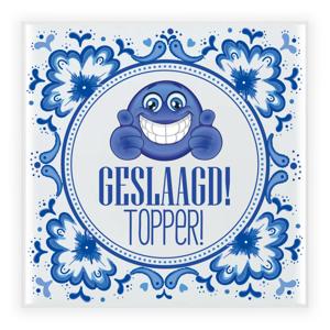 Geslaagd cadeau tegel - geslaagd! topper! - delfts blauw - keramiek - 15 cm