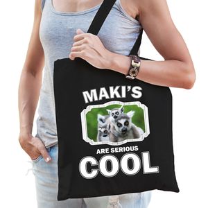 Katoenen tasje makis are serious cool zwart - maki apen/ maki cadeau tas