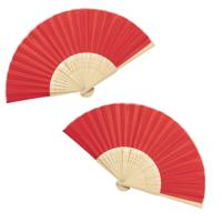 Handwaaier/spaanse waaier - 2x - rood - bamboe/polyester - 38 x 21 cm - verkoeling/zomer