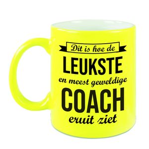 Leukste en meest geweldige coach cadeau koffiemok / theebeker neon geel 330 ml