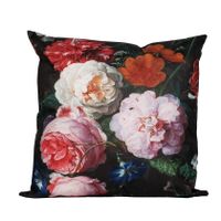 Anna's collection buitenkussen bloem - zwart/roze - 45 x 45 cm   -