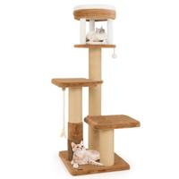164 cm Kattenboom voor Binnenkatten Gevoerde Zitstok Verwijderbaar Kattenbed Sisaltouw Hangbal Kattenmeubel met Krabpalen