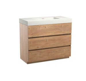 Storke Edge staand badmeubel 106 x 52 cm ruw eiken met Mata High enkele wastafel in mat witte solid surface